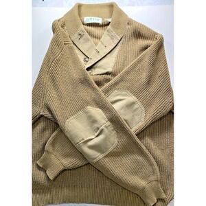 Orvis Sweater Mens Large WWII Mechanic Style Khaki Military Shawl Collar Cotton